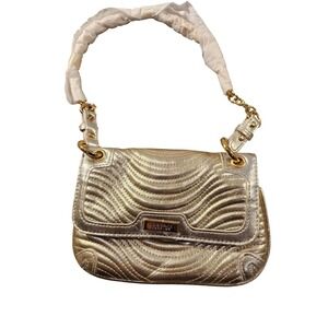 Versace Parfums Shoulder Bag Womens Small Gold Faux Leather Quilted Chain Purse
